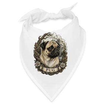 Mops im Vintage Stil mit Berglandschaft - Bandana - Weiß - Vorne
