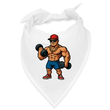 Bodybuilder Cartoon Muskelheld - Bandana - Weiß - Vorne