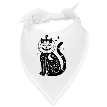 Halloween Katze Kürbiskostüm - Schwarz mit Sternen - Bandana - Weiß - Vorne