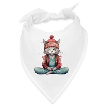 Yoga Shirt / Katze Lotussitz Illustration - Bandana - Weiß - Vorne