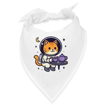Space Cat Tea Time – Kawaii Astronaut - Bandana - Weiß - Vorne