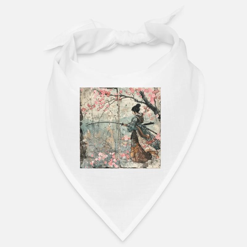 Japanisch, Samurai, Kirschblüte, Kunst, Ukiyo-E, s - Bandana - Weiß