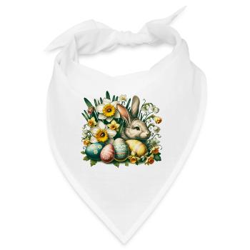 Vintage Osterhase mit Ostereiern & Blumen - Bandana - Weiß - Vorne
