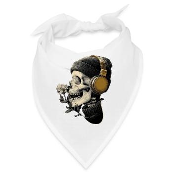 Kopfhörer-Skull mit Blume - Bandana - Weiß - Vorne