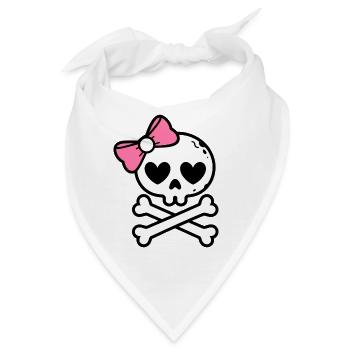 Süße rosa Schleife Totenkopf und gekreuzte Knochen - Bandana - Weiß - Vorne