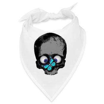 Totenkopf Schmetterling blau / Skull butterfly - Bandana - Weiß - Vorne