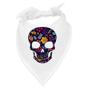 Skull Totenkopf Flower Blumen - Bandana - Weiß - Vorne