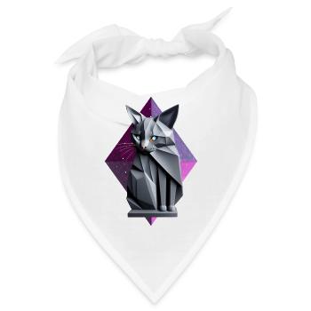 Graue Katze Origami Stil Vorderseite - Bandana - Weiß - Vorne