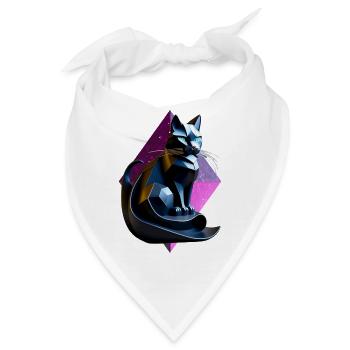 Schwarzes Katzen-Origami-Profil - Bandana - Weiß - Vorne