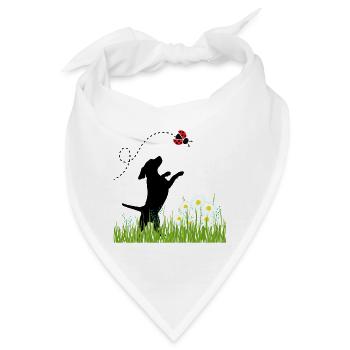 Frühlingsdesign - Hund, Wiese und Marienkäfer - Bandana - Weiß - Vorne