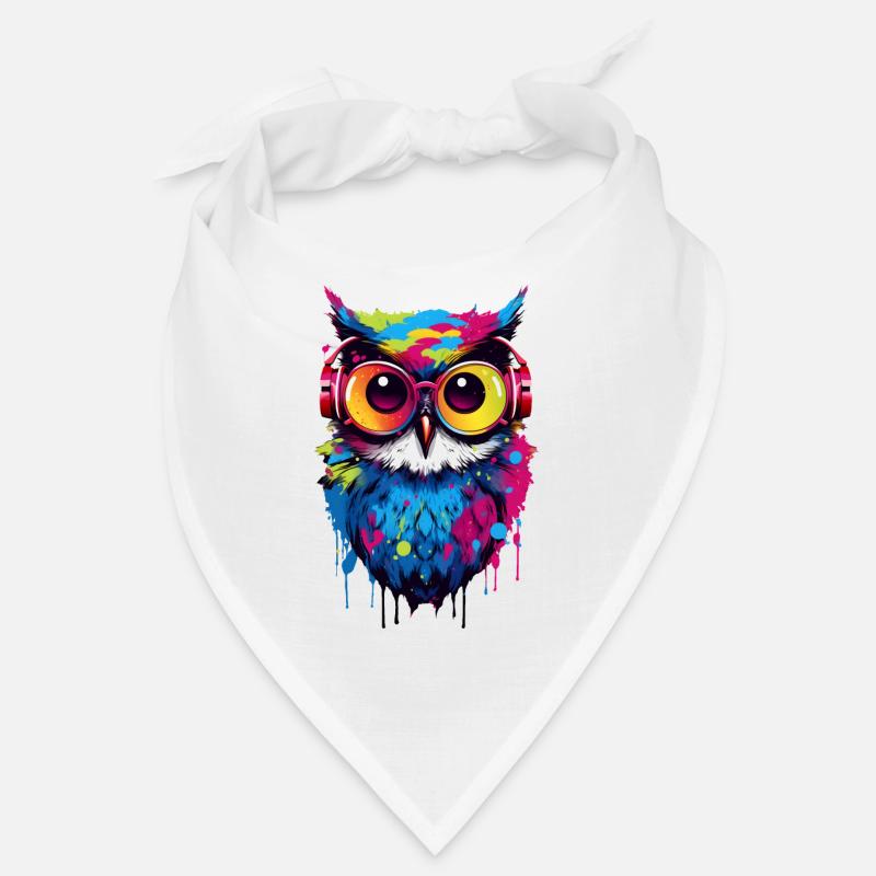 Bunte Eule mit Kopfhörer - Bandana - Weiß