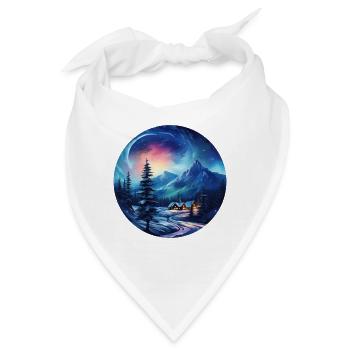 Winterlandschaft mit Aurora am Himmel - Bandana - Weiß - Vorne