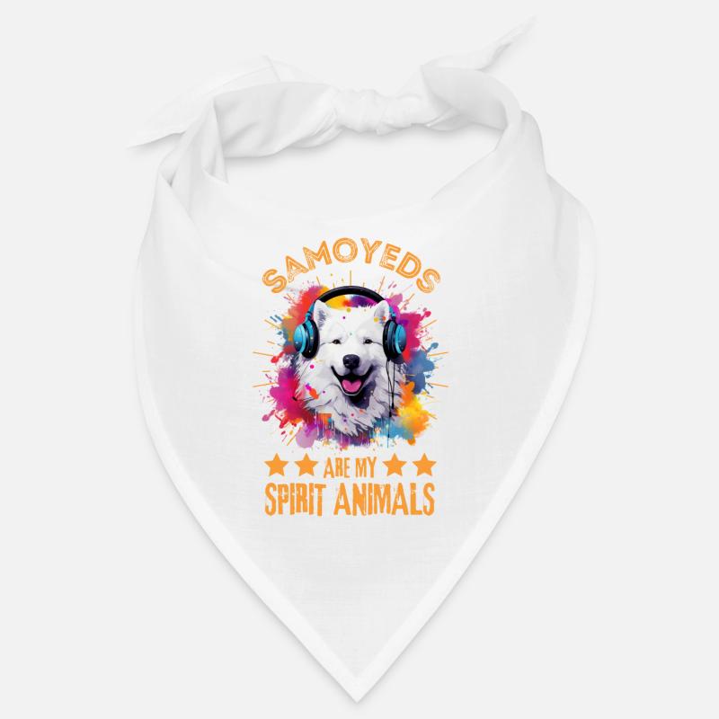 Bunter Samojede mit Kopfhörer Bandana