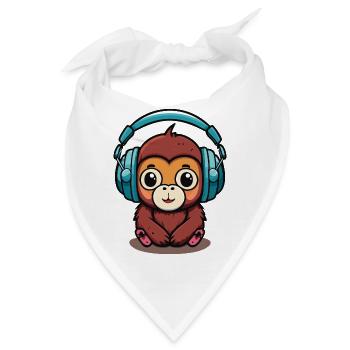 Süßer Affe, der Kopfhörer trägt, DJ-Affe - Bandana - Weiß - Vorne