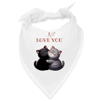 2 schwarze und graue Katzen Ich liebe dich - Bandana - Weiß - Vorne