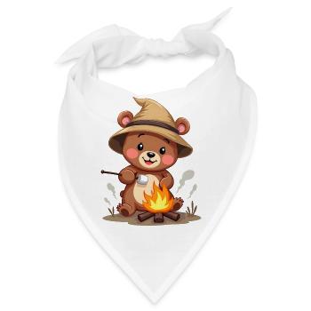Camping Bär genießt Leckereien am Lagerfeuer - Bandana - Weiß - Vorne