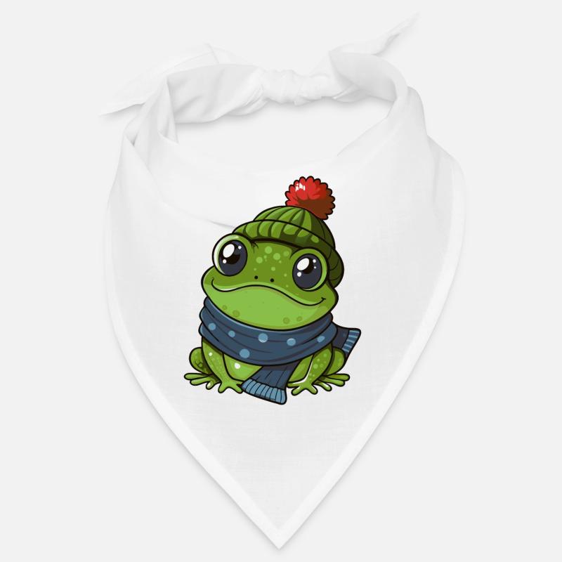 Grenouille mignonne avec écharpe et chapeau à pompon. Bandana
