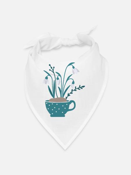 Schneeglöckchen in Tasse, farbig - Bandana - Weiß