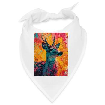 Hirsch im bunten Hintergrund - Bandana - Weiß - Vorne