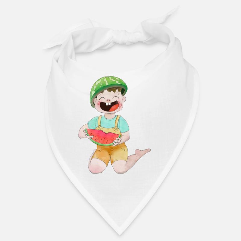 Glückliches Kind mit Wassermelone - Bandana - Weiß