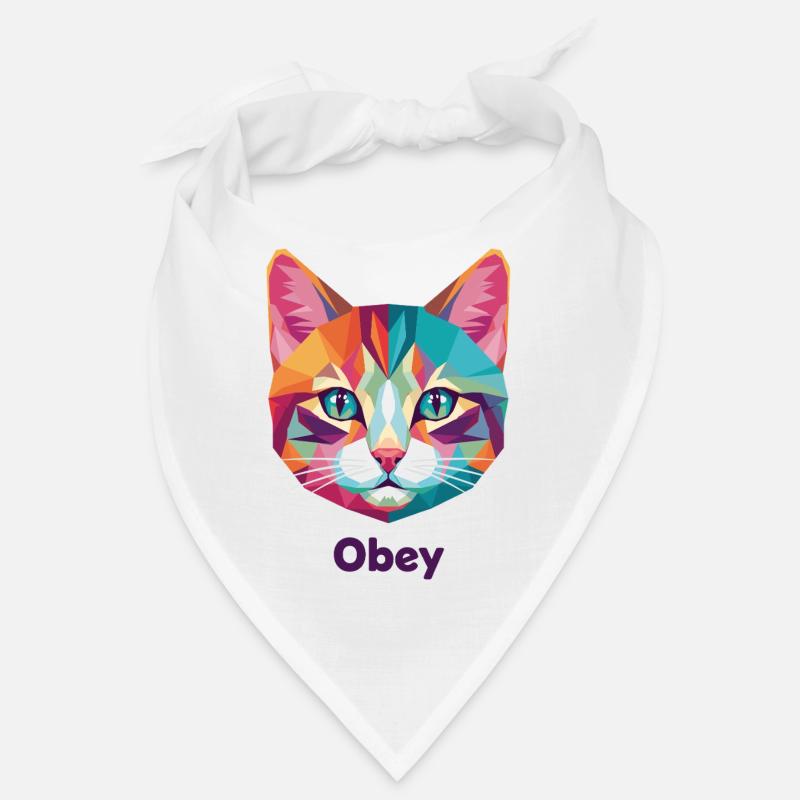Geometric Cat Head with Obey Text Bandana