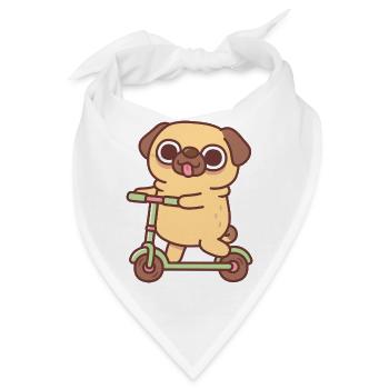 Süßer Mops spielt auf Tretroller - Bandana - Weiß - Vorne
