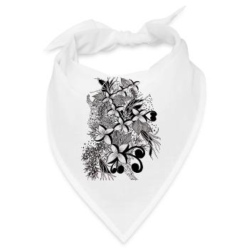 Monochrome Blütenlinien - Bandana - Weiß - Vorne
