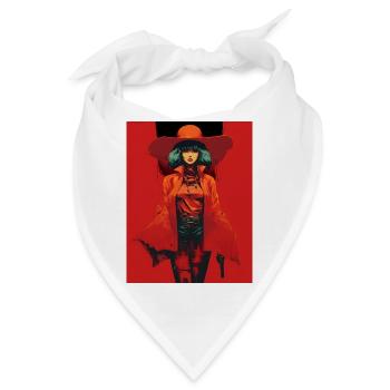 Frau mit Orange Mantel Breiter Hut - Bandana - Weiß - Vorne