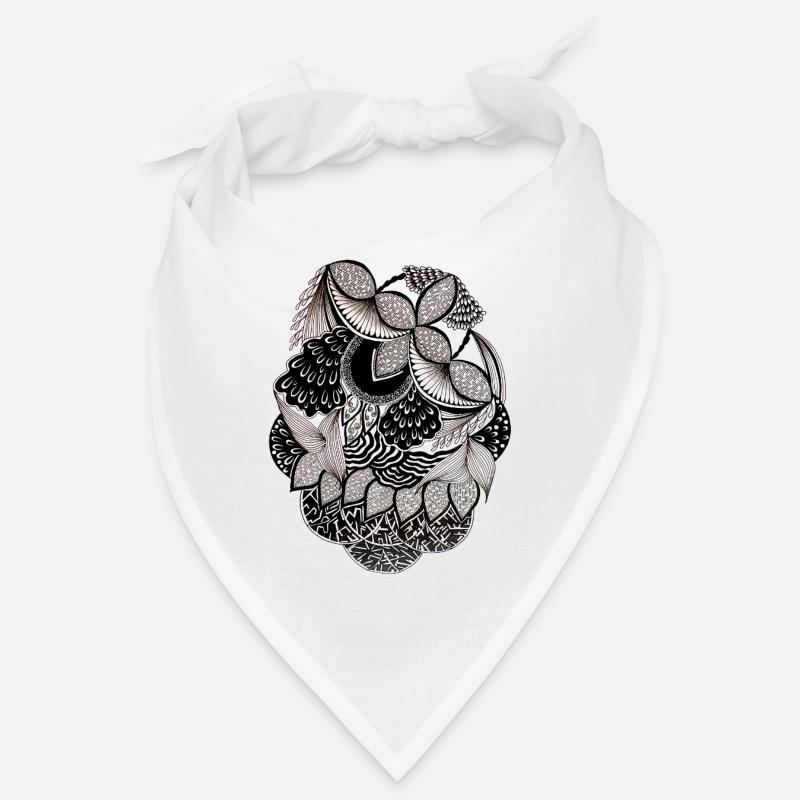 Black and White Leaf Pattern Circle Design Bandana