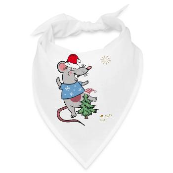 Weihnachtsmaus mit Tannenbaum - Bandana - Weiß - Vorne