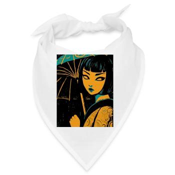 Nachtlicht Mädchen mit UkiyoE Regenschirm - Bandana - Weiß - Vorne