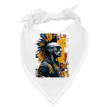Punk Porträt mit Irokesenfrisur Urban Art - Bandana - Weiß - Vorne