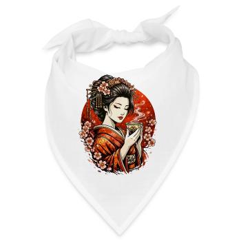 Geisha im Kirschblütenkreis - Bandana - Weiß - Vorne