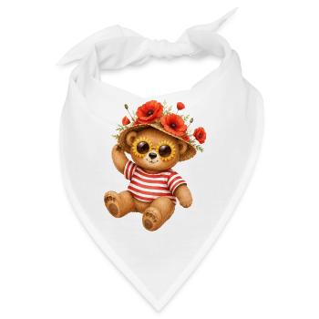 Süßer Bär im Sommer mit Mohnblumen Hut - Bandana - Weiß - Vorne