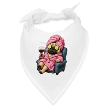 Spa-Pug im Pinken Bademantel - Bandana - Weiß - Vorne