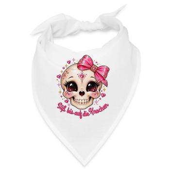 Glitzernder Pinkes Sugar Skull mit Schleife - Bandana - Weiß - Vorne