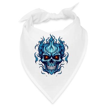 Blauer Flammenschädel - Bandana - Weiß - Vorne