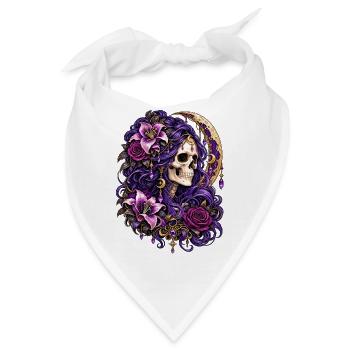 Schädelfrau, Mondblumen, Lila, Gotisch, - Bandana - Weiß - Vorne