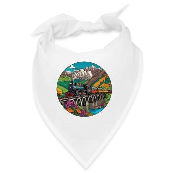 Bunter nostalgischer Eisenbahnzug mit Dampflok - Bandana - Weiß - Vorne