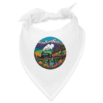 Bunter nostalgischer Eisenbahnzug mit Dampflok - Bandana - Weiß - Vorne