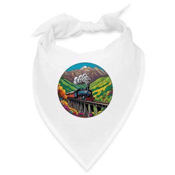 Bunter nostalgischer Eisenbahnzug mit Dampflok - Bandana - Weiß - Vorne