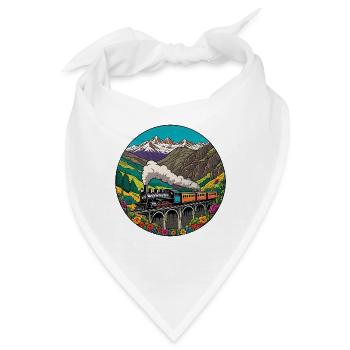 Bunter nostalgischer Eisenbahnzug mit Dampflok - Bandana - Weiß - Vorne