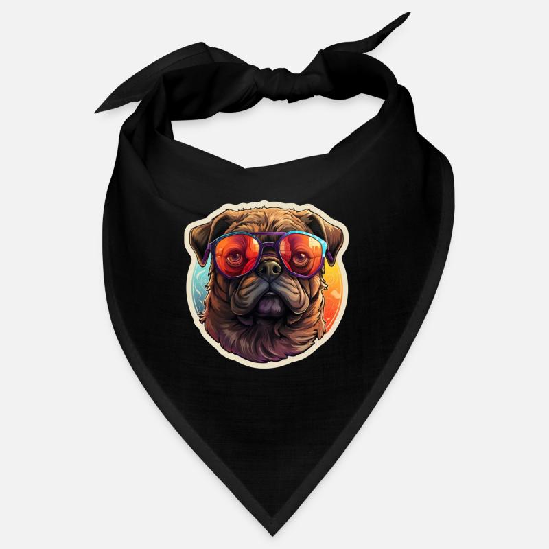 Mops Retro Farben vintage mit Sonnenbrille Bandana