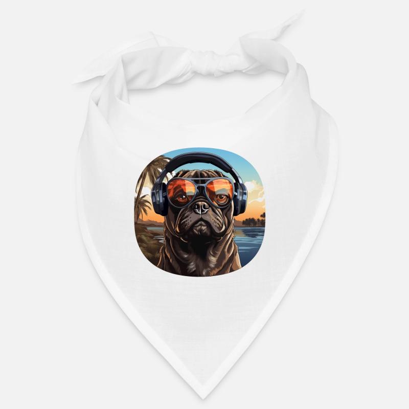 Mops Kopfhörer Sonnenbrille Vintage Bandana