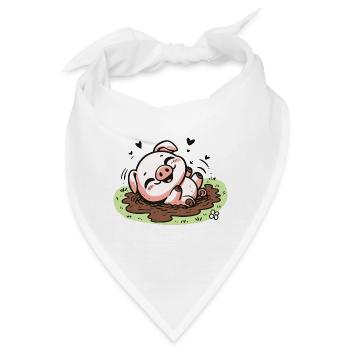 Niedliches Schweinchen im Schlamm - Bandana - Weiß - Vorne