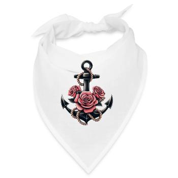 Anker mit Seil und Rosen - Bandana - Weiß - Vorne