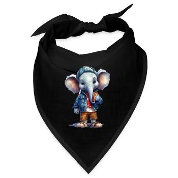 Cute Elephant Cartoon - Bandana Dreieckstuch - Schwarz - Vorne