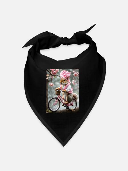 Eichhörnchen auf dem Fahrrad - Bandana Dreieckstuch - Schwarz