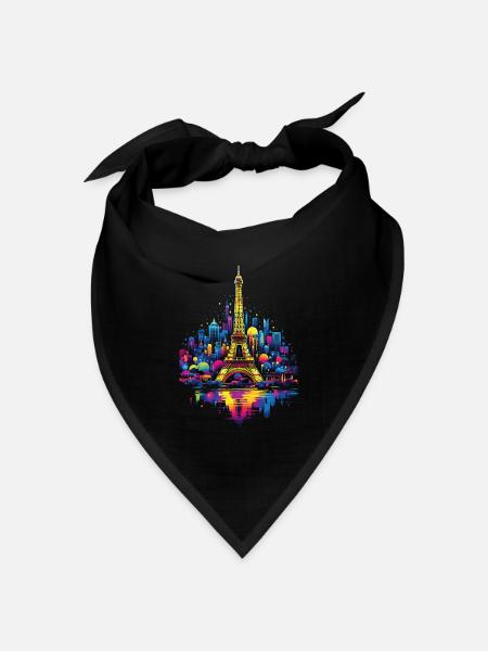 Paris Eiffelturm Frankreich Stadt Skyline Nacht - Bandana Dreieckstuch - Schwarz