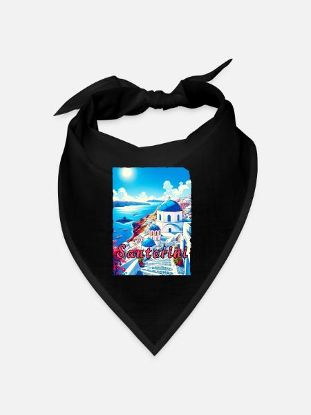 Griechenland Souvenir Reisen Urlaub Santorini - Bandana Dreieckstuch - Schwarz